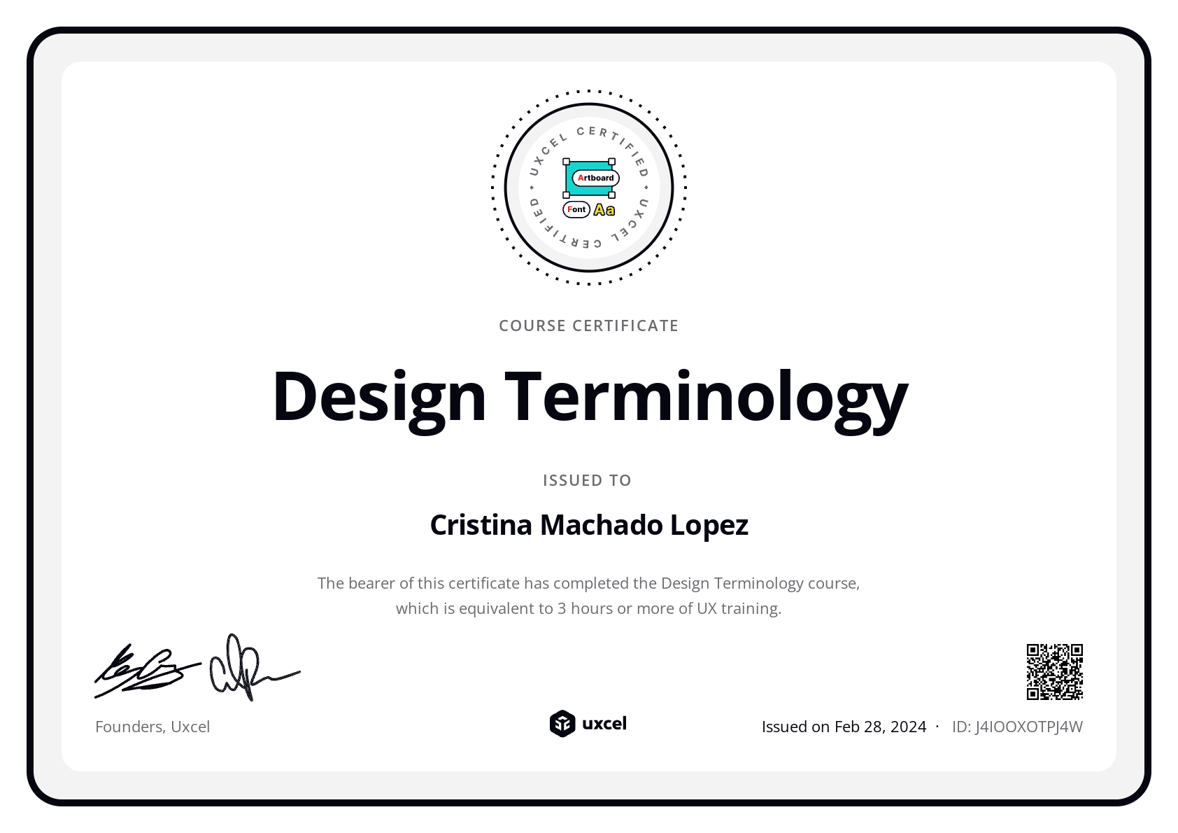 Cristina Machado Lopez's certificate